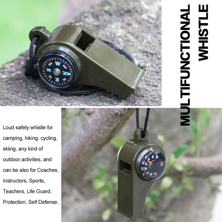 3-in-1 Super-Loud Emergency Whistles w/ Compass