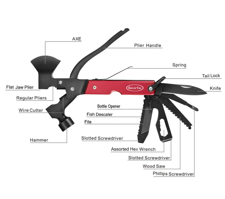 14-in-1 Multitool Survival Hatchet | Red