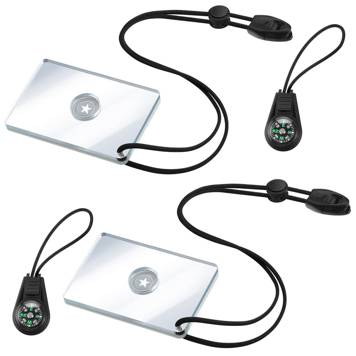 2" x 3" Signaling Camping Mirror w/ Compass | 2-Pack