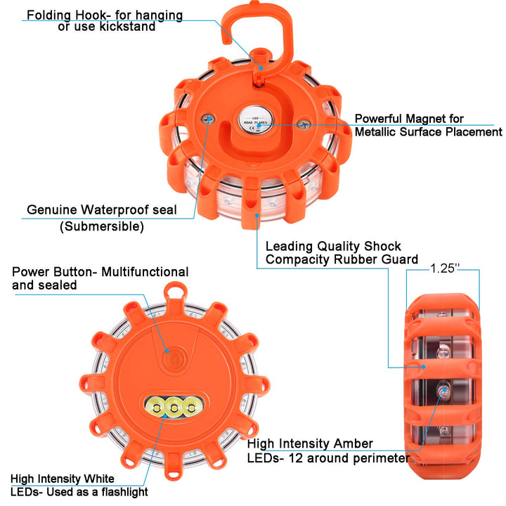 LED Emergency Roadside Flares w/ 9 Modes | 3-Pack