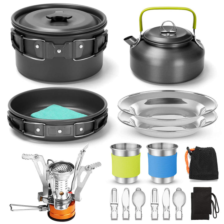 Camping Cookware Set w/ Folding Stove | 16 Pcs