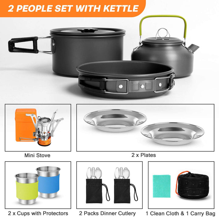 Camping Cookware Set w/ Folding Stove | 16 Pcs