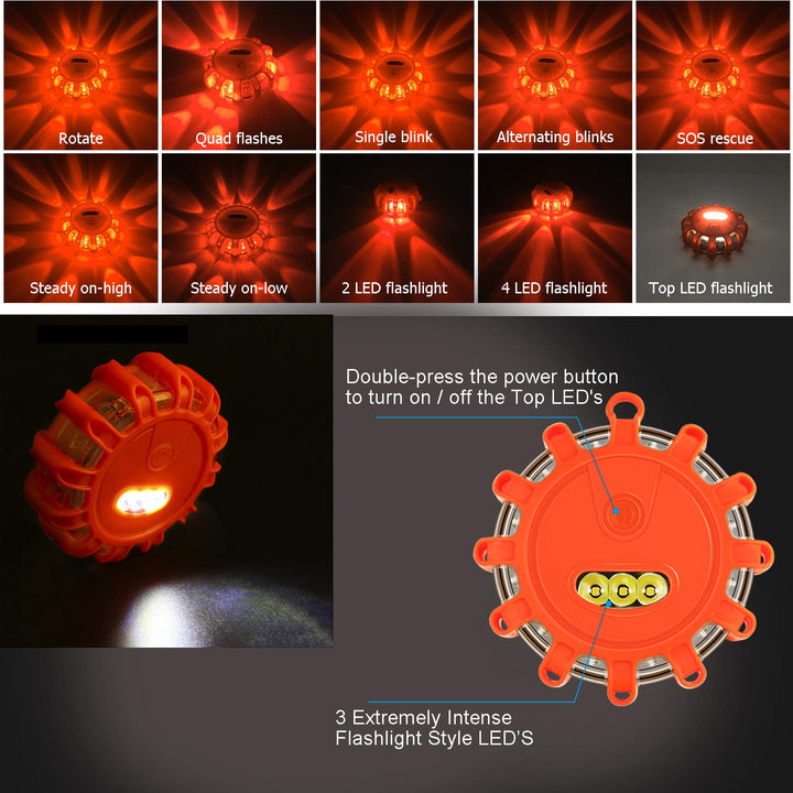 LED Emergency Roadside Flares w/ 9 Modes | 3-Pack