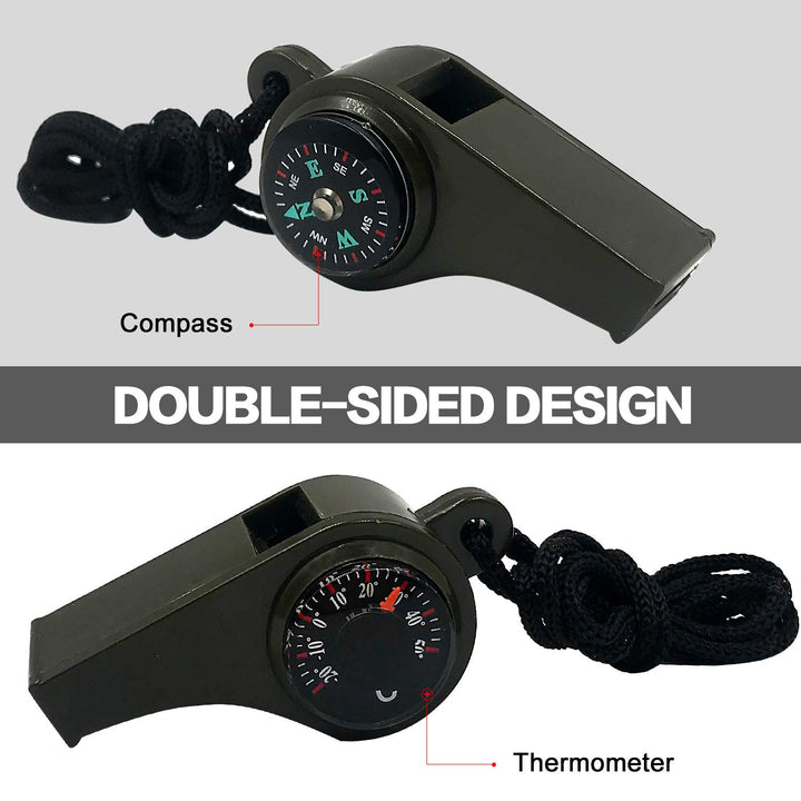 3-in-1 Super-Loud Emergency Whistles w/ Compass