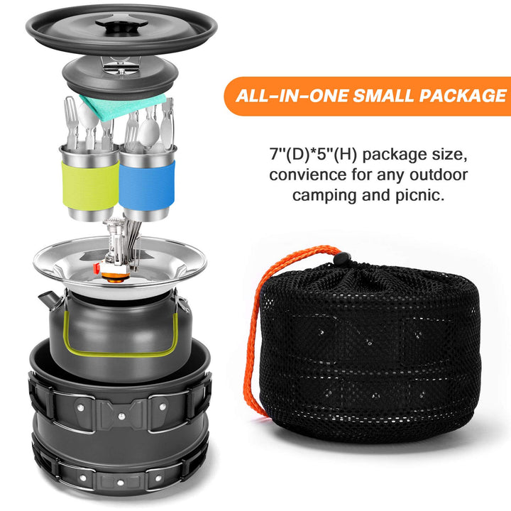 Camping Cookware Set w/ Folding Stove | 16 Pcs
