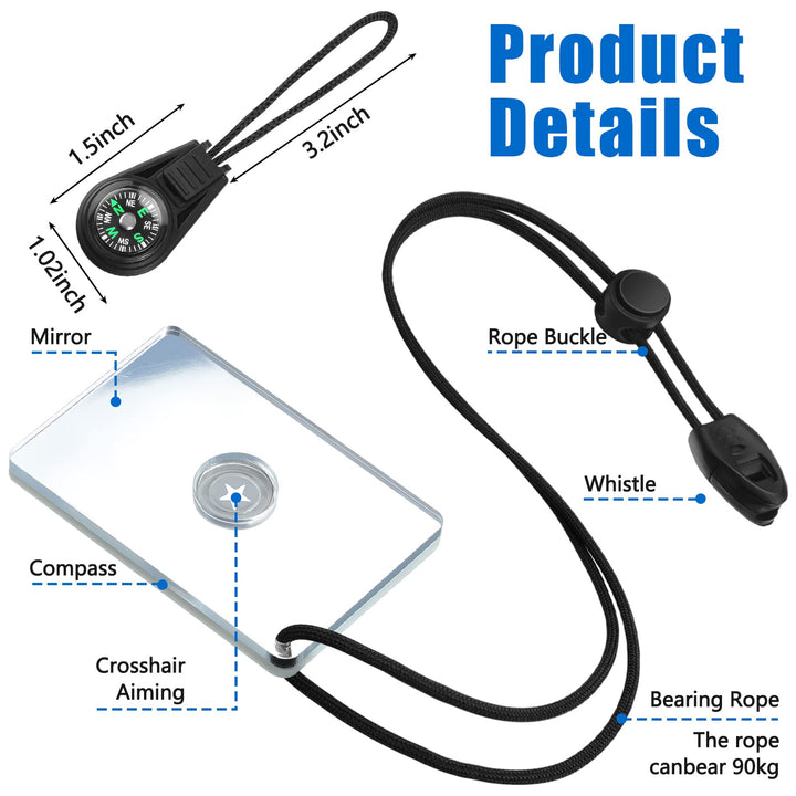 2" x 3" Signaling Camping Mirror w/ Compass | 2-Pack