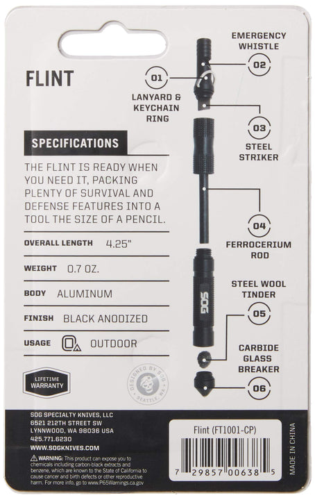 Multipurpose Survival & Defense Flint Tool/Safety Whistle