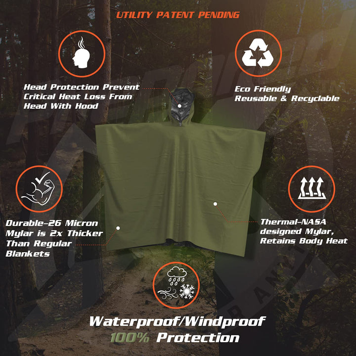 Emergency Hybrid Camping Blanket/Poncho | 4-pack
